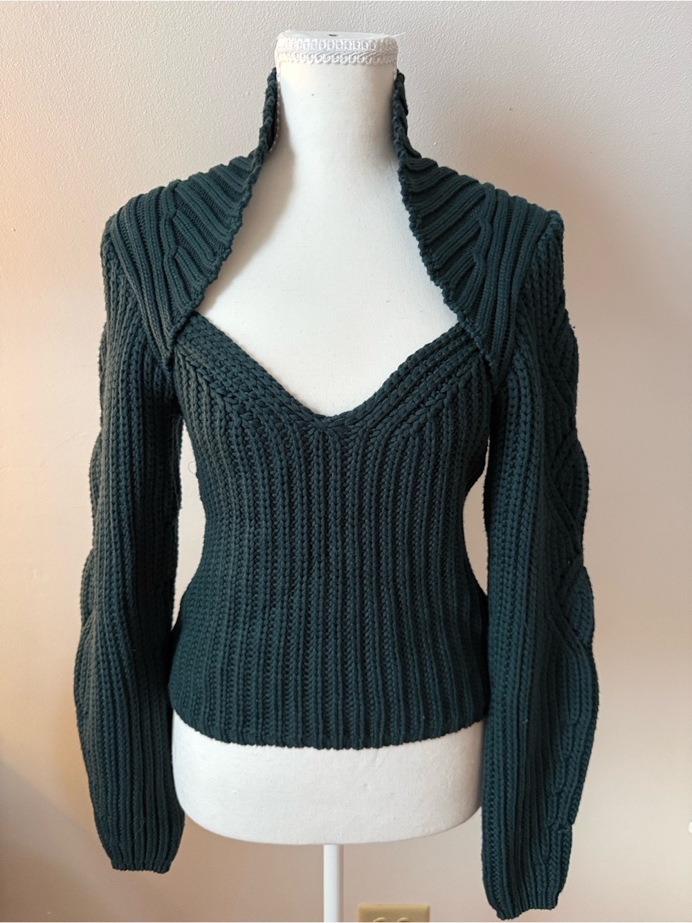 Express Forest Green Knit Sweater (Please check photos for snag in back.) - Picture 4 of 6